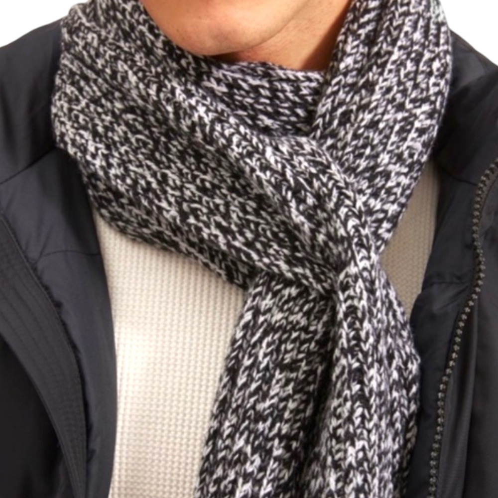 Everlane Wool Blend Marled Knit Keyhole Scarf Black White One Size Ribbed